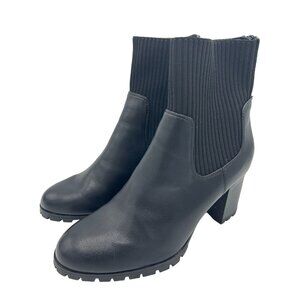 Easy Street Womens Lucia Black Ankle Boots 10 Wide With Chunky Block Heel & Ribb